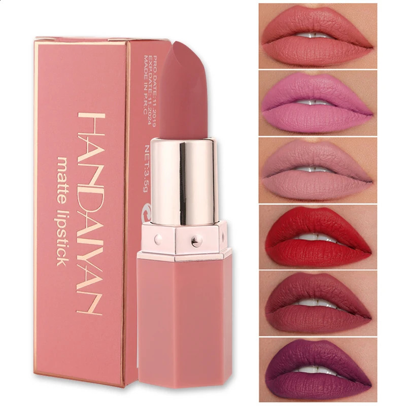 Handaiyan 6 Colors Matte Waterproof Velvet Nude Lipstick Sexy Red Brown Pigments Makeup Long Lasting Profissional 250809