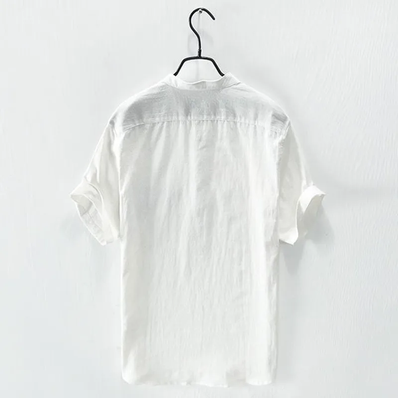 Summer Short Sleeve Shirt Men's Linen Pullover Shirts Retro Half Sleeve Trendy T-Shirt Men Clothing Tops Blouses XL Men T-Shirts