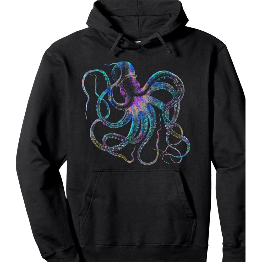 Hoodie for Mens Womens Psychedelic Octopus Gift - Trippy Surreal Kraken Sea Monster Pullover Hoodie Graphic Hoodies sweatshirt cool