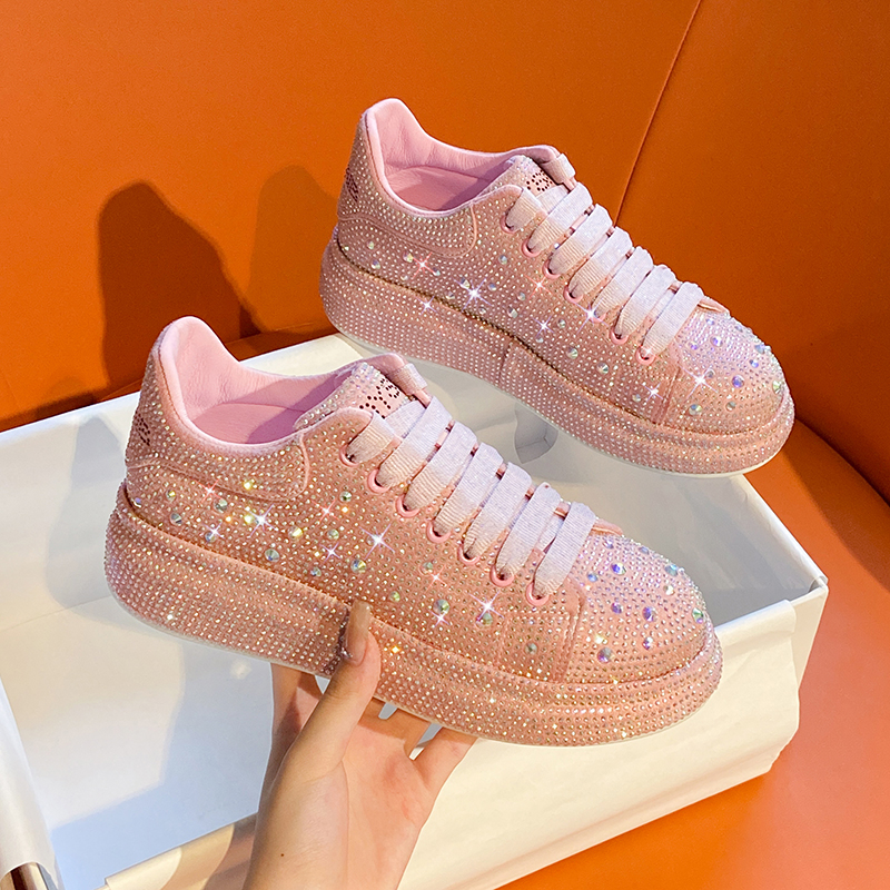 Women's luxury rhinestone casual shoes trendy and fashionable sports shoes women's designer shiny flat shoes high-quality vulcanized shoes P