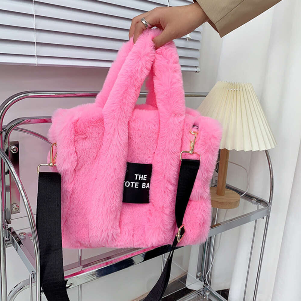 Winter Faux Fur Plush Tote Women's Letter Designer Large Capacity Handbag Shoulder Bag Purses Female Satchel Bags Bolsas