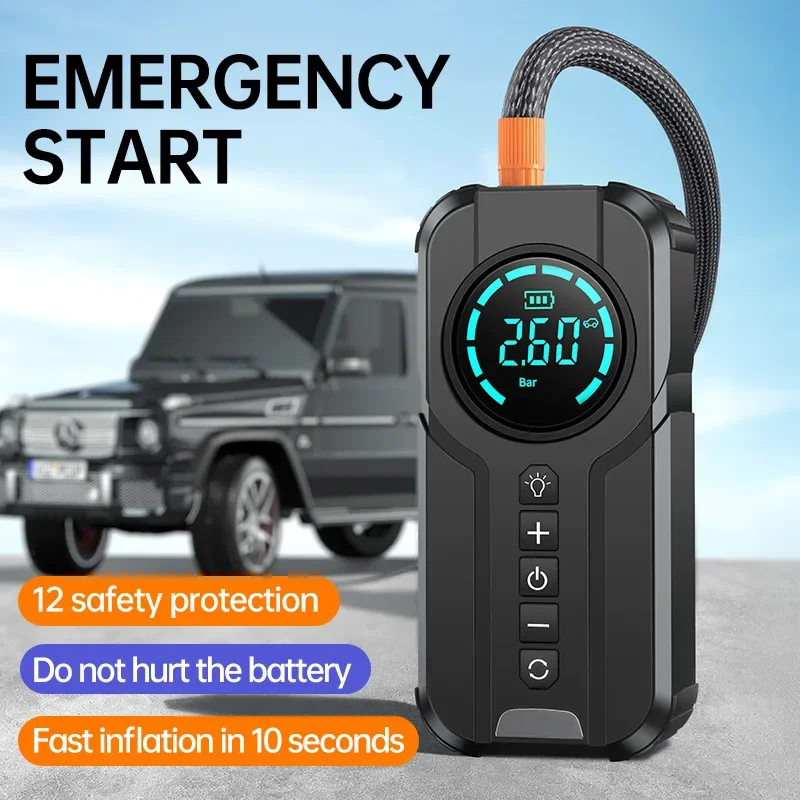 EAFC Car Jump Starter Pump Power Bank Lighting Portable Air Compressor 4 In 1 Cars JUMP Starters Starting Auto Tyre Iator