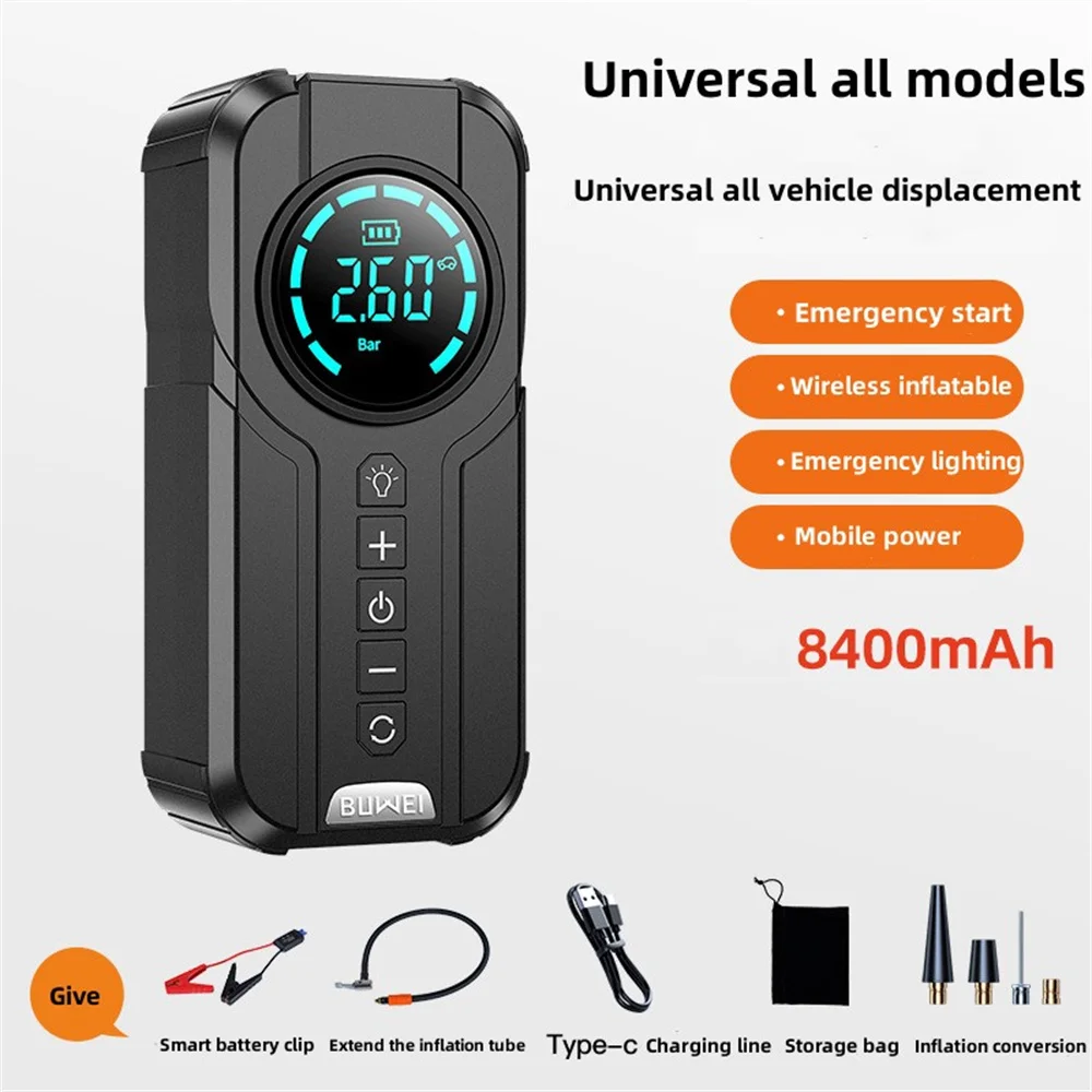 Car Jump Starter Air Pump Power Bank Lighting Portable Air Compressor Cars Battery Starters Starting Auto Tyre Inflator