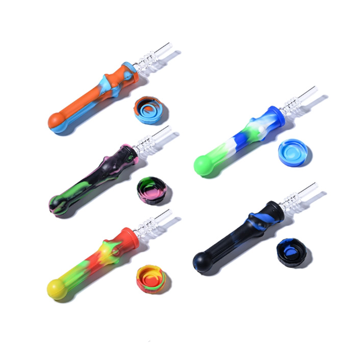Colorful Smoking Hand Pipes Silicone Nectar Collector Kit With 14mm GR2 Titanium Nail Quartz Tips Dry Herb Tobacco Pipes In Stock
