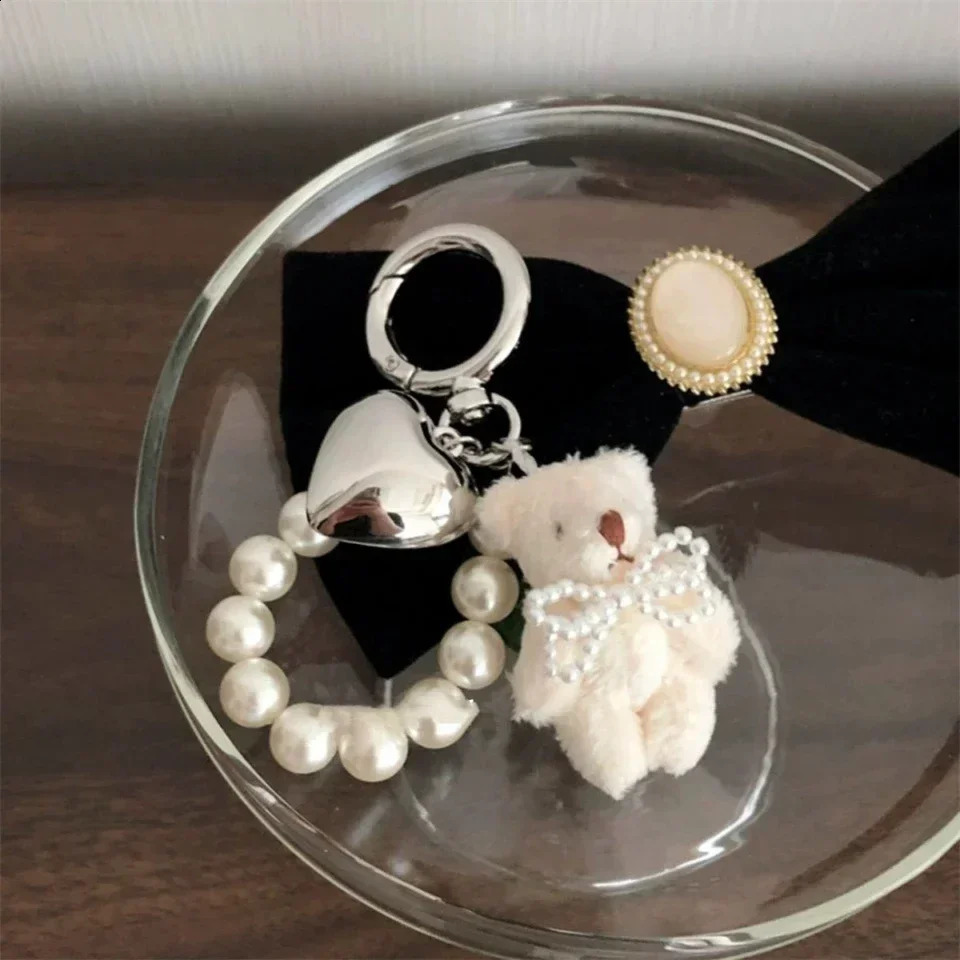 Korean Fashion faux Pearl Bear Doll Pendant Keychain Handbag Mobile Phone Accessories Gift for Women Girls 241120