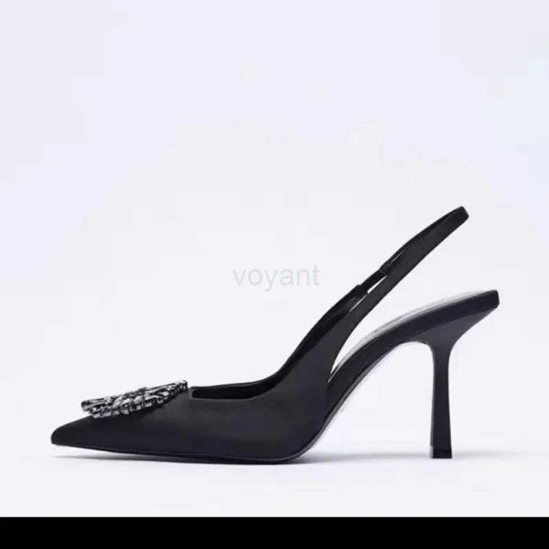 New High-heeled Sandal A Word Back Trip with Rhine Decorated Bao Sandal Pointed Single Shoe Shallow High H Wen Z250304