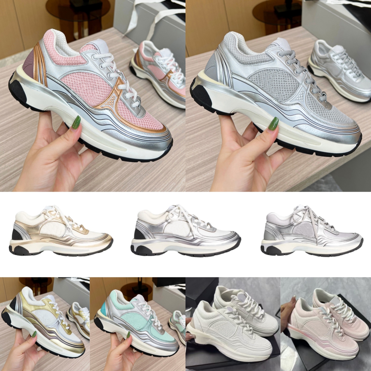 Women Casual Shoes Luxury Designer Sneaker Vintage Fashion Flat Calfskin Suede Silver White Pink Black Green Gold Platform Shoe Trainers Sneakers Jogging Walking