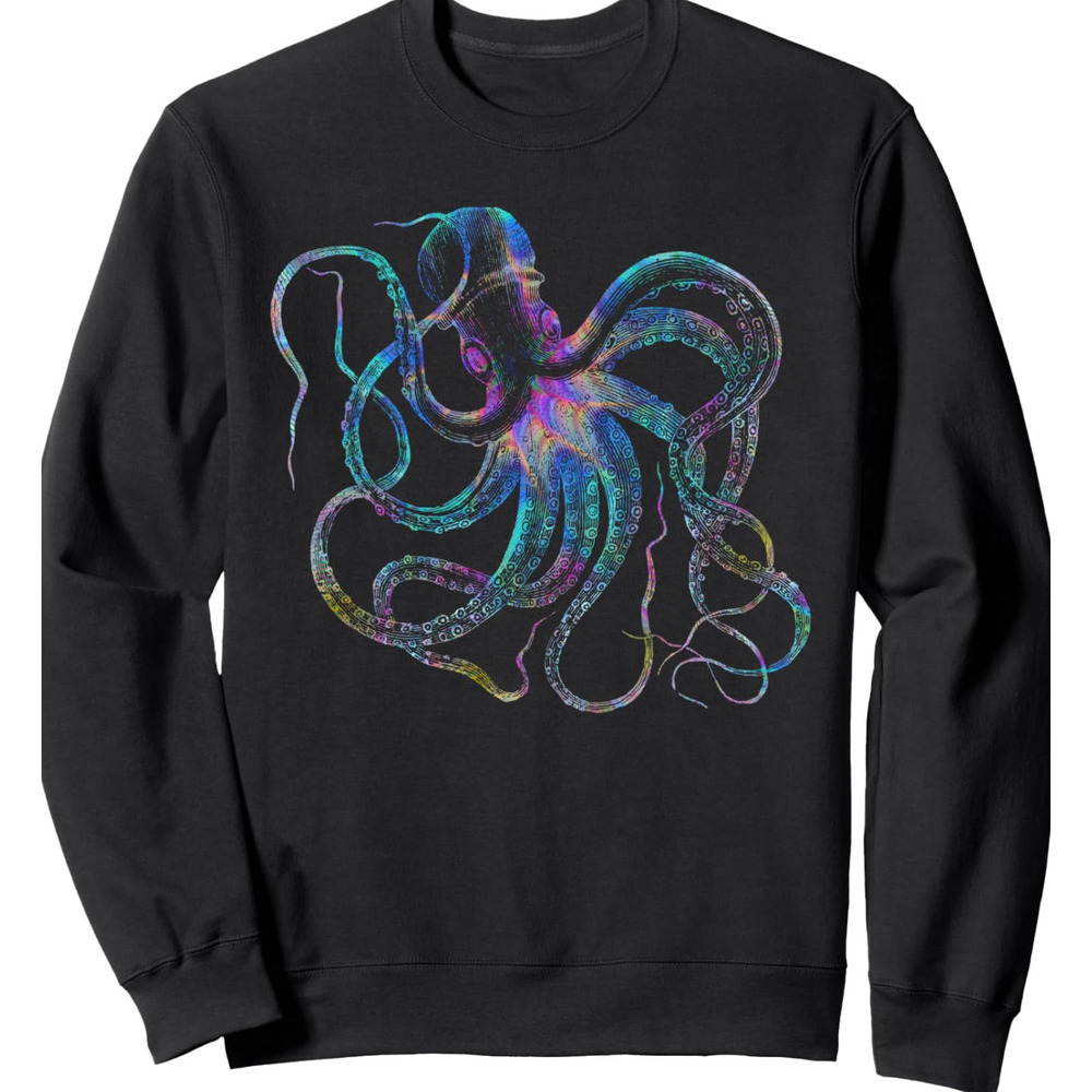 Long Sleeve Shirts for Men sweatshirt Psychedelic Octopus Gift - Trippy Surreal Kraken Sea Monster Sweatshirt T shirt Tee Streetwear Casual tops cloth
