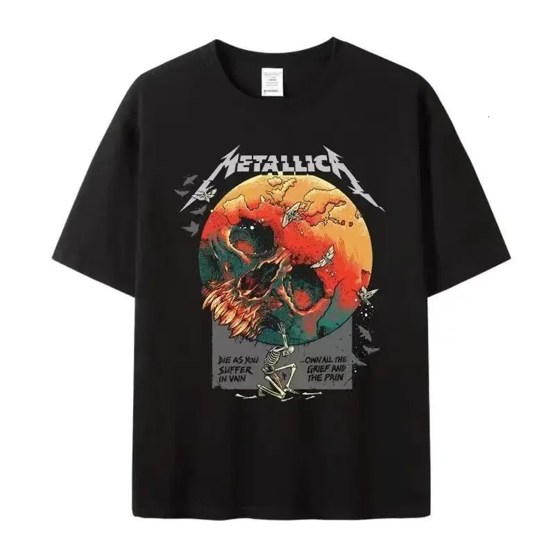 Vintage Mens TShirts 100 Cotton Lightning Print Summer Oversized T Shirt Metal Rock Band Women Tees Clothes 240416