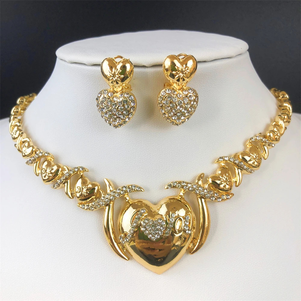 ESALE selling Women XOXO Jewelry Set Gold Plated Heart Necklace Bride Wedding Necklace Earrings Bracelet Ring Set Gift 241119