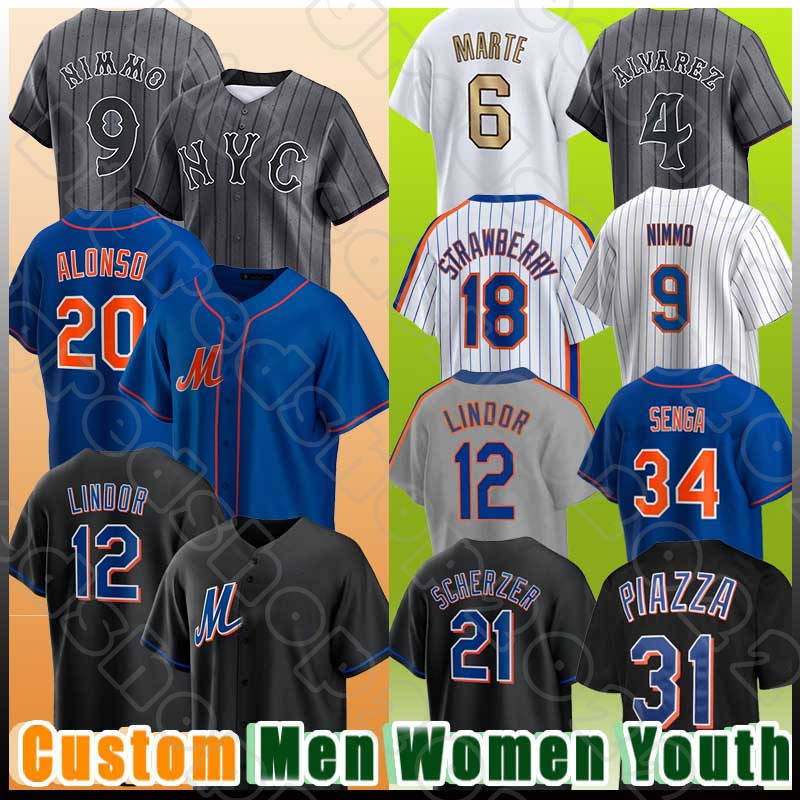 20 Pete Alonso 12 Francisco Lindor Baseball Jerseys 6 Starling Marte Brandon Nimmo Mets Darryl Strawberry Francisco Alvarez Daniel Vogelbach Edwin Diaz Kodai Senga