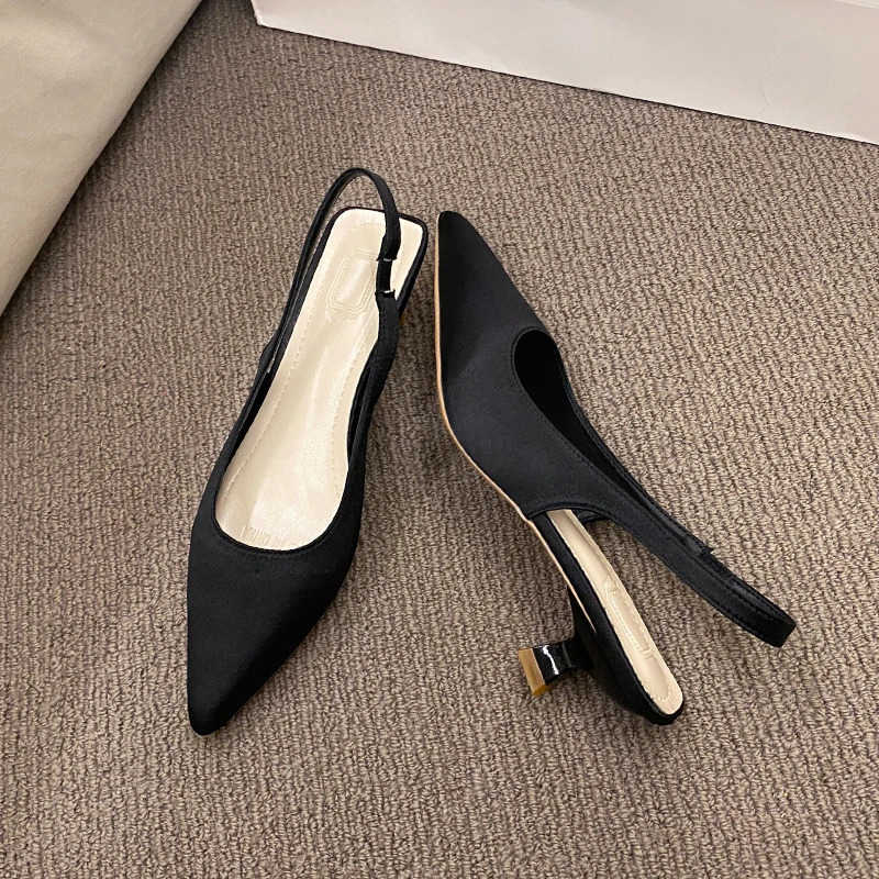 Summer New Wen Sandals Heel Ladies Shoes Pointed Toe Solid Fem Wens Shoes Back Strap Slip Z250304