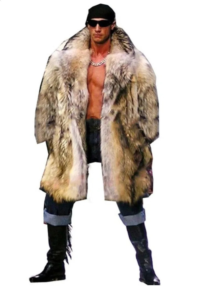 Y High Quality Winter Mens Fur Coat Raccoon Long Thickened Warm Suit Collar Artificial Jacket 241120