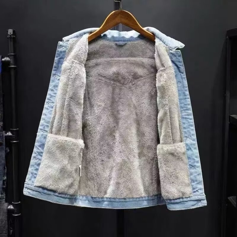 Thick denim coat for men autumn and winter new lamb men's casual jacket warm cotton-padded jacket m017