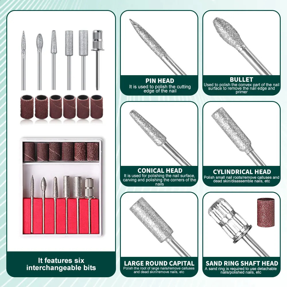 45000RPM nail drill machine with sand bands polishing headnail polisher adjustable speed usb charging sander for nail gel salon 241119