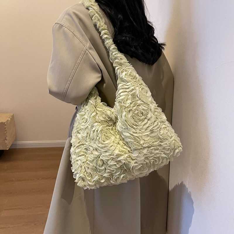 2024 New Women's Bag Small Fragrant Style Three Dimensional Flower Hair Bag Small Korean Edition Fashion Large Capacity Single Shoulder Tote Bag 