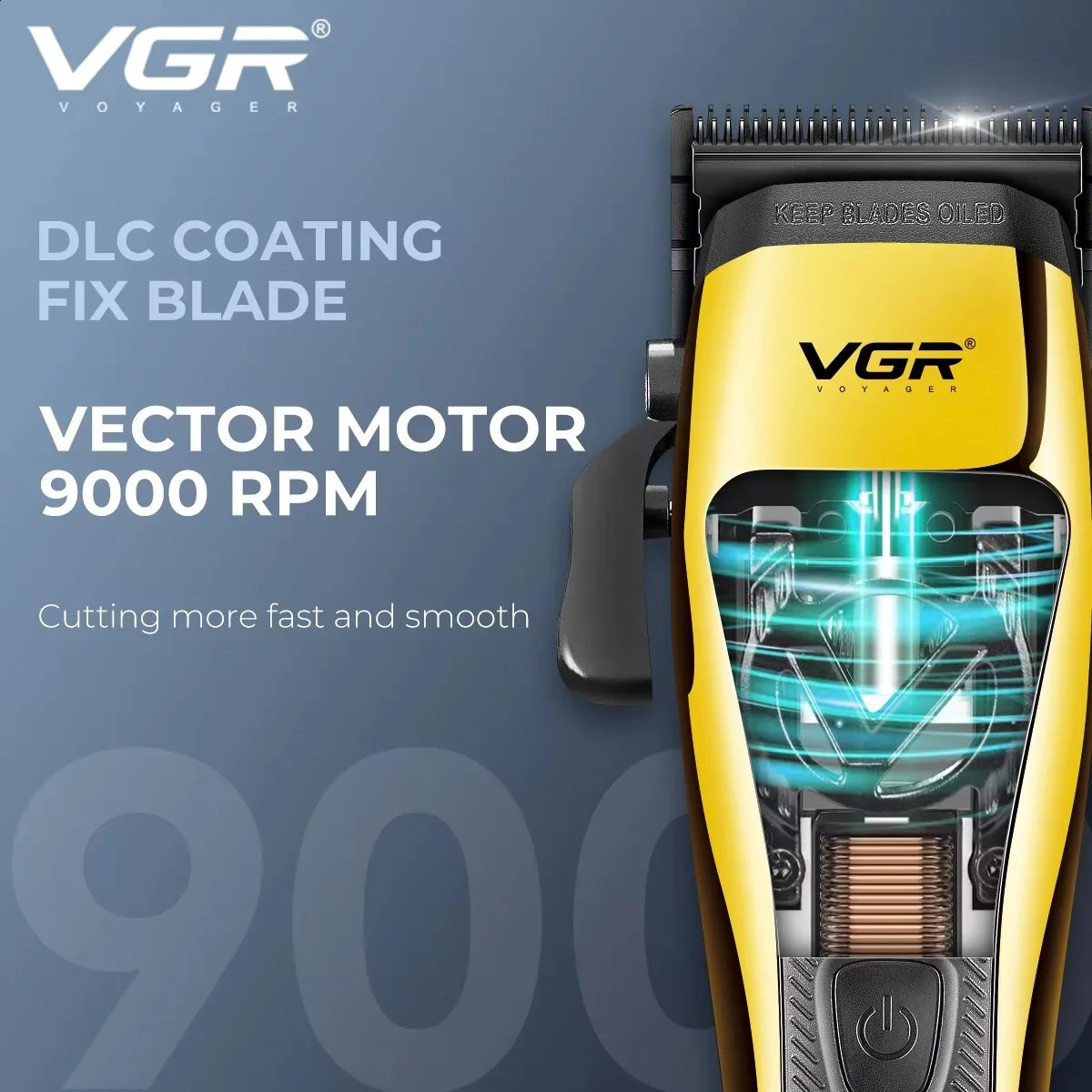 VGR Hair Cutting Cordless Hair Trimmer Professional Trimmer Cordless DLC Adjustable Rechargeable Cutting 9000RPM Clippers V-015 241119