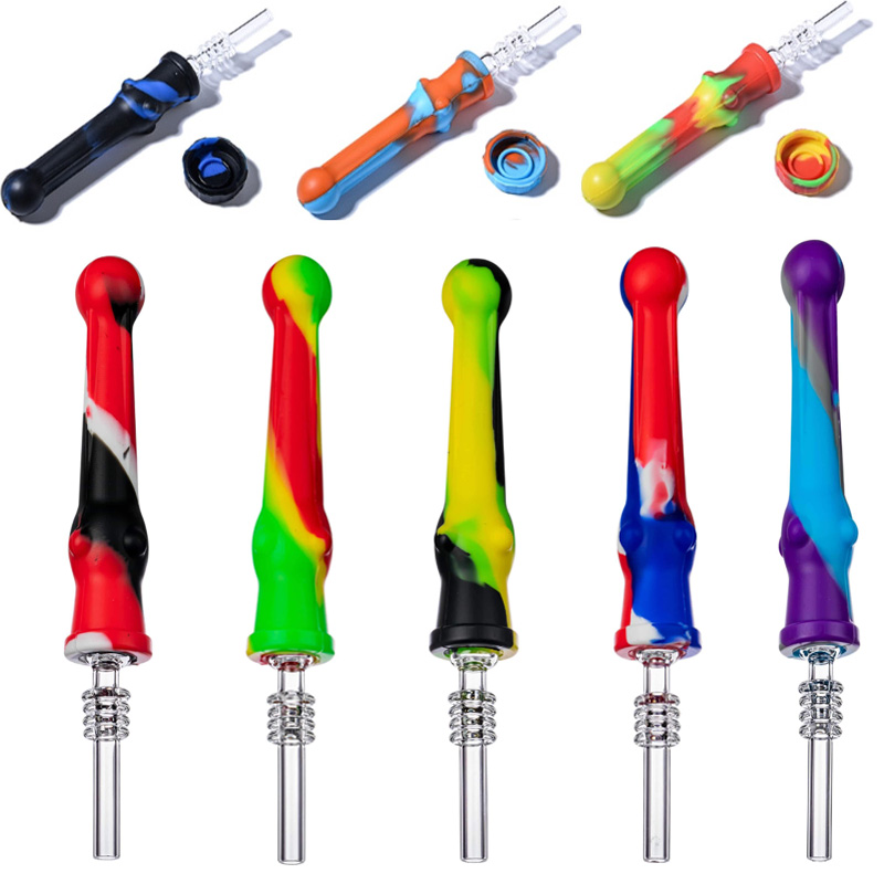 Colorful Smoking Silicone Hand Pipe Accessories Nectar Collector Kit With 14mm Titanium Nail Quartz Tips Tobacco Pipes