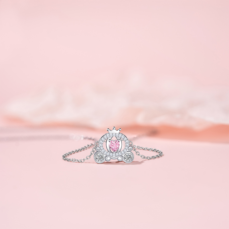 Fashionable Women's Pumpkin Carriage Charm Necklace Featuring Lovely Pink Zircon Stones and Durable Stainless Steel