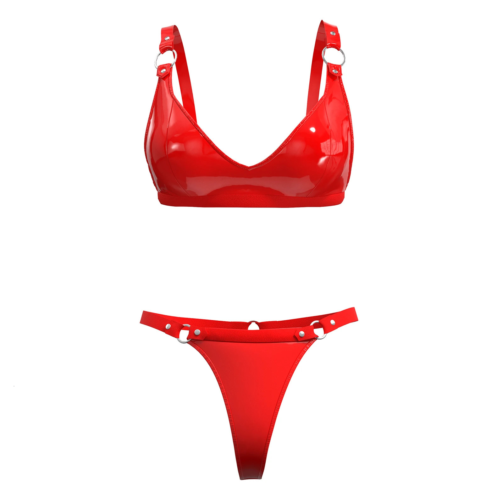 Women Sexy Leather Lingerie Set Wetlook Faux Leather Underwear High-Elastic Erotic Below Shorts Wire-free Sexy No Pad Bra Sexi 240419