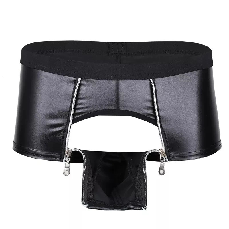 Mens Sexy Leather Lingerie Open Crotch Short Pants For Sex Soft Latex Fetish Boxer Crotchless Leather Underwear Bulge Pouch Sexi 240419