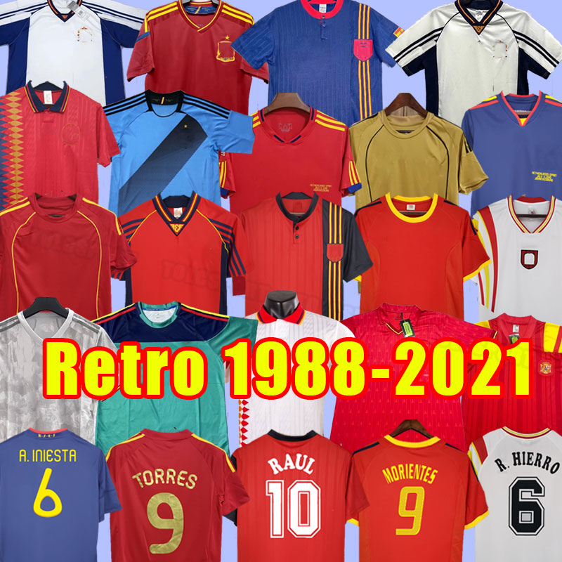 2010 spain retro soccer Jerseys 1996 2002 08 12 18 RAUL XAVI Hierro LUIS ENRIQUE ALONSO Caminero Iniesta PUYOL PIQUE David Villa TORRES Guerrero Guardiola RAMOS 88