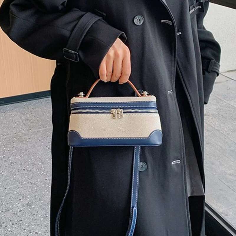 High Quality Canvas Women's Box Shoulder on Sale 2025 New Zipper Patchwork Sewing Thread Makeup Fashion Crossbody Bag