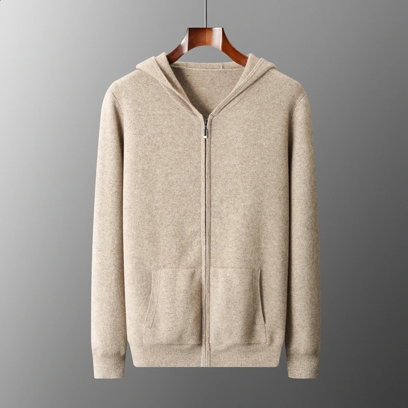 DjzDsm Mens Hoodie with Zipper and Pocket Comfortable Knitted Sweater 100% Merino Wool Sweater Autumn and Winter Wool Sweaters 241118