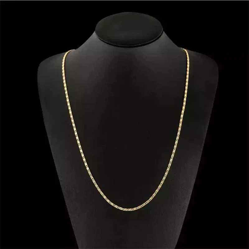 Fashion 18k gold necklace 2MM 16/18/20/22/24/26/28/30 inch womens side chain necklace mens jewelry silver necklace W241120