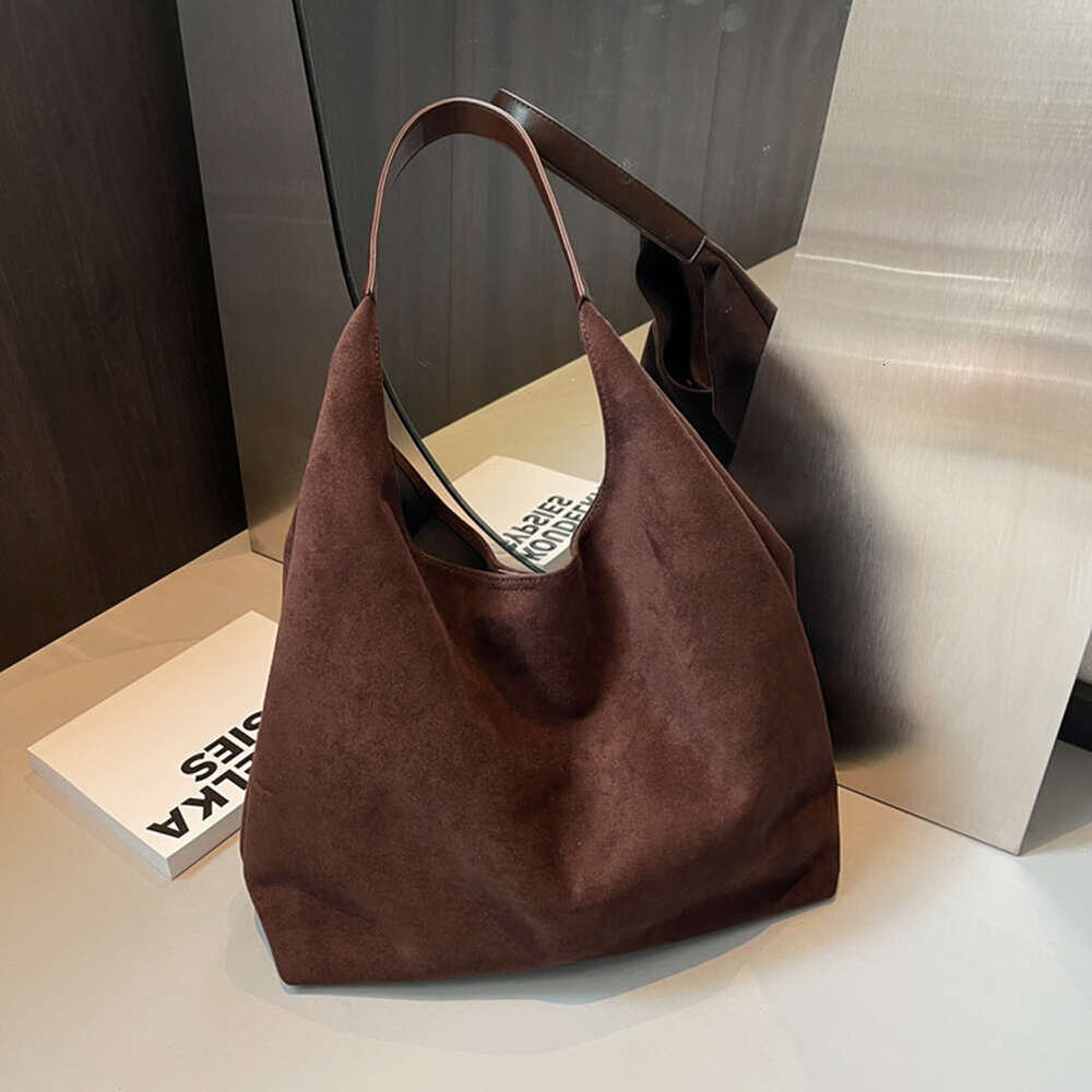 Vintage Women's Large Capacity Faux Suede Shoulder Solid Color Casual Commuter Autumn Winter Classical Tote Bag 2024