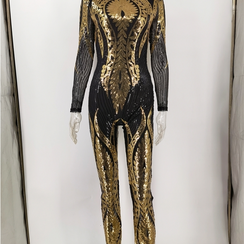Sexy Long sleeve Sequin bodycon jumpsuit women body bodysuit one piece birthday party nightclub outfits womens jumpsuits overall 241119
