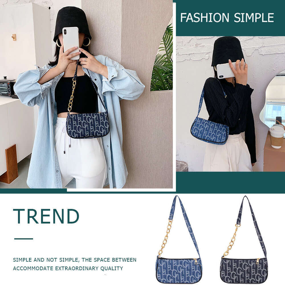 Fashion Women Letters Printing Denim Purse Handbag Vintage Shoulder Underarm Bag