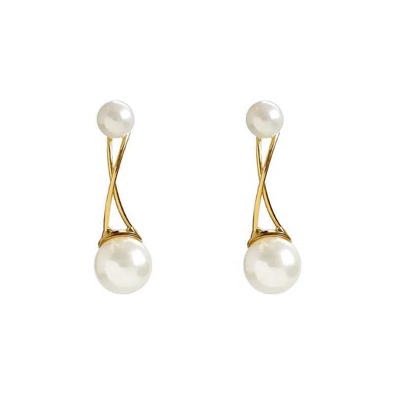 Korean Fashion Exquisite Basic Cross Geometric Simulated Pearl Earrings Simple Elegant Goddess Stud Earrings WholesaleX241119