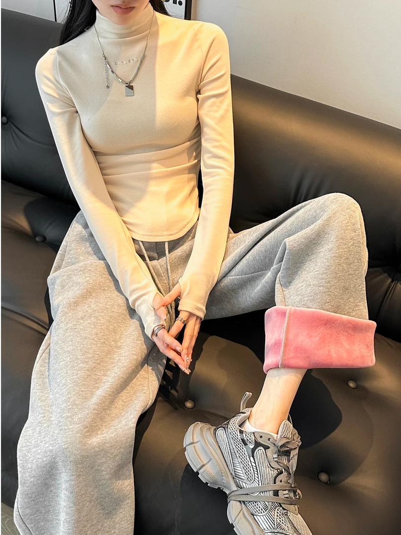 Grey sweatpants women winter padded 2024 new drawstring leg broad leisure drawstring Wei tide brand trousers tide ins