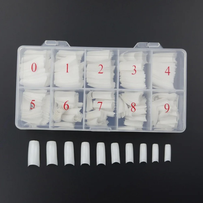 500pcs/Box Acrylic Nail Tips Fake Nails With Design Transparent Nail Capsules Artificial Half Cover French Manicure False Nails