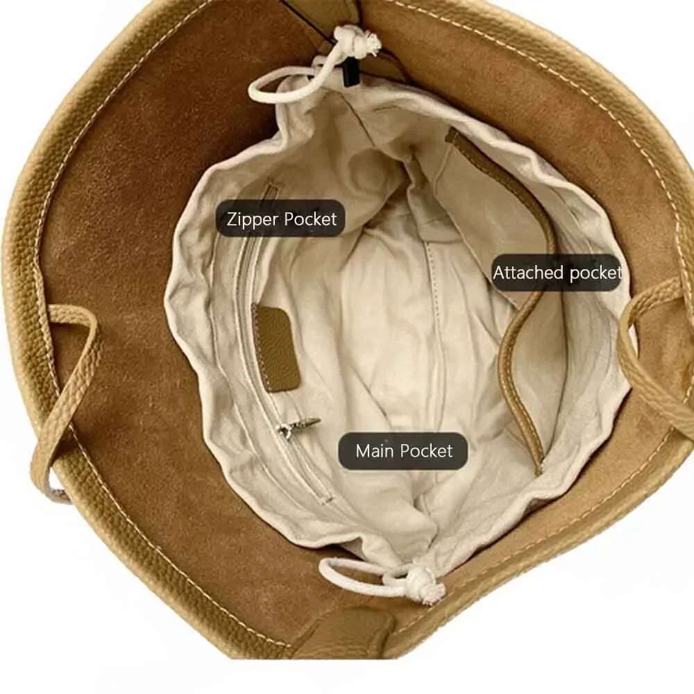 Motingsome Soft Cowhdie Minimalism Bucket Elegant French Style Women's Large Handbag Thick Royal Leather Bag 2022