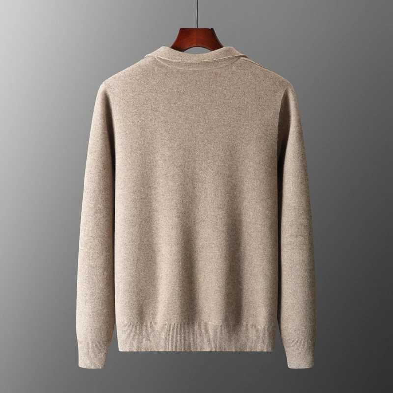 Autumn and winter mens cardigan 100% Merino wool knitted zipper jacket thick and long Slved mens sweater lapel shirt X241119