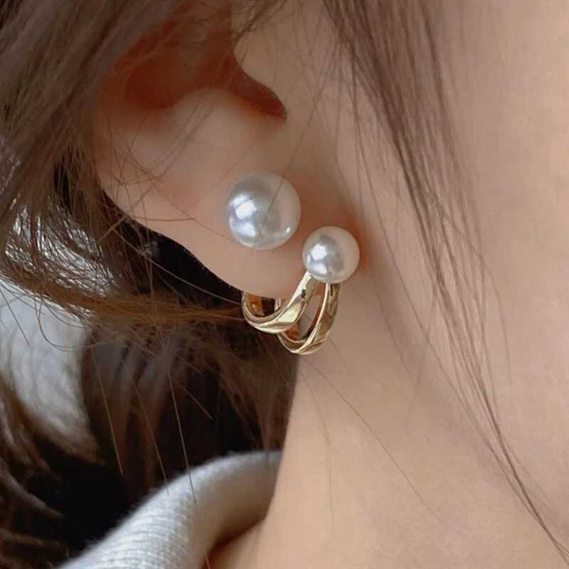 Korean New Light Luxury Stud Earrings For Women Fashion Double Imitation Pearl Sweet Cheap Earring Girl Jewelry For Woman GiftsX241119