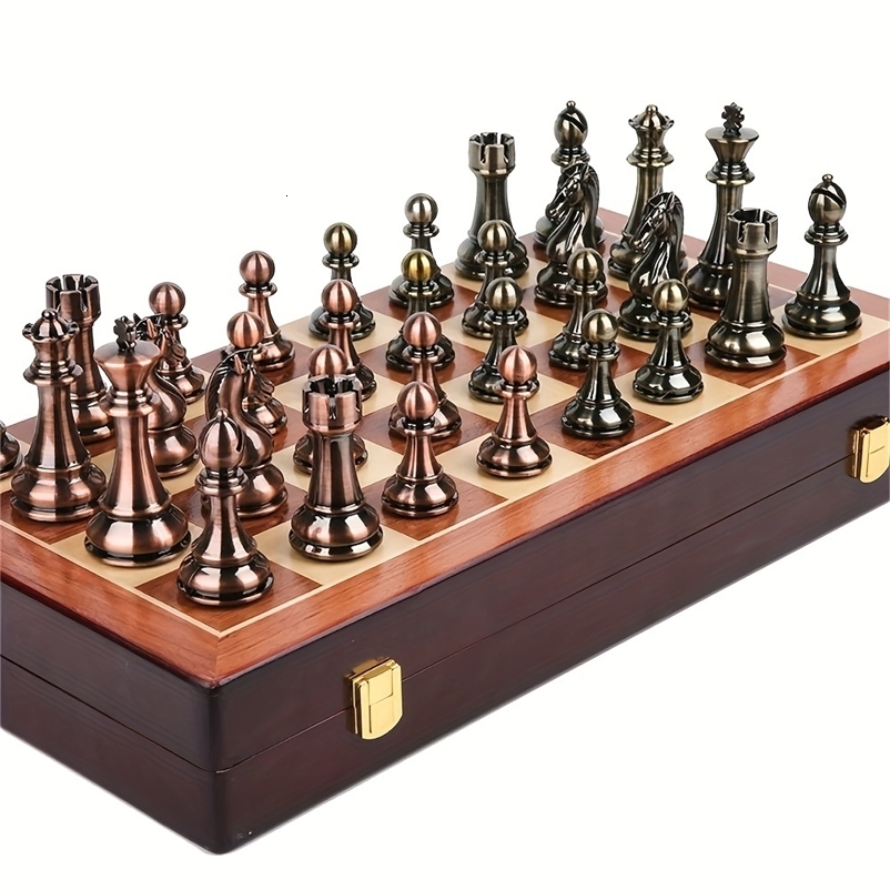39CM Metal Set 2 Extra Large Folding Wooden Handmade Chess Board Game Travel 241119CJ