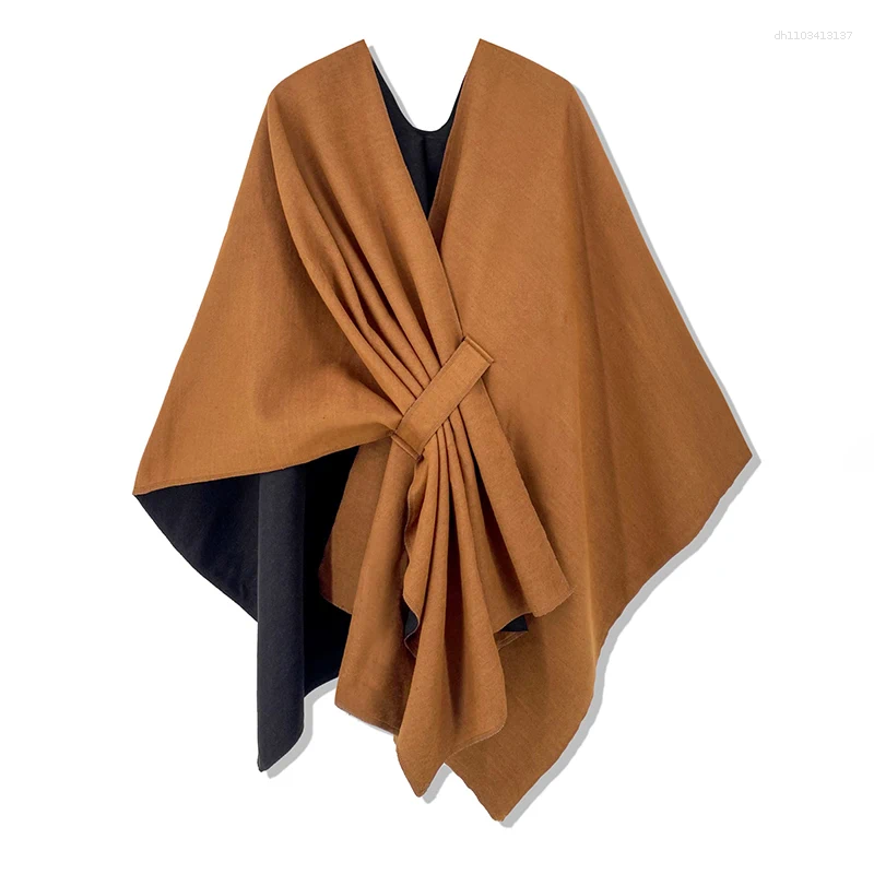 Scarves Women Poncho Winter Warm Shawl Double Sided Designer Thickening Blanket Luxury Scarf Female Cloak Cashmere Pashmina Cape Stole
