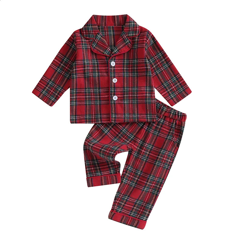 BeQeuewll Kids Christmas Pajamas Set For Fall Plaid Button up Long Sleeve Shirt and Elastic Pants Loungewear Sleepwear 241120