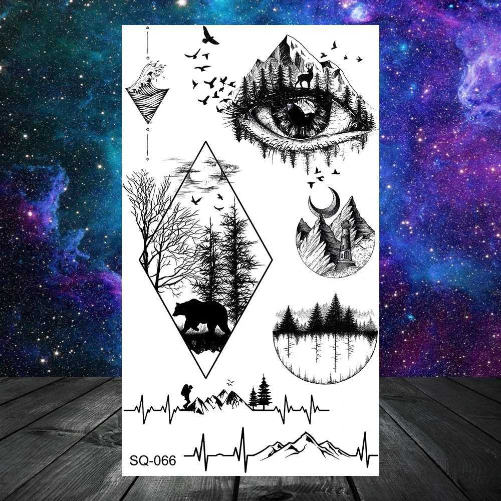 3D Constellation Rose Mountains Tatoos Temporary Tattoos For Women Men Star Moon Sun Realistic Fake Tattoo Small Washable TatoosXJ241120