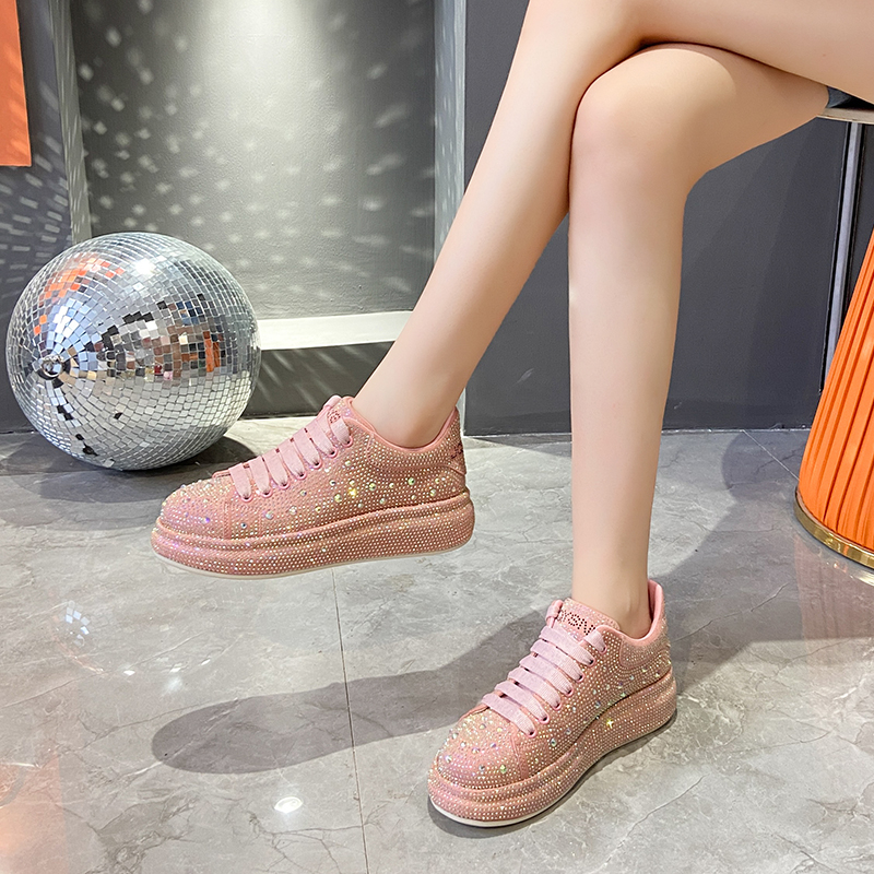 Women's luxury rhinestone casual shoes trendy and fashionable sports shoes women's designer shiny flat shoes high-quality vulcanized shoes P