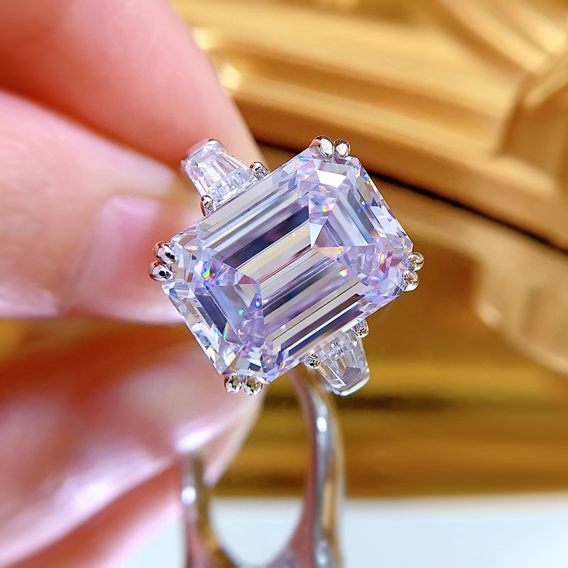 Genuine 100% S925 Sterling Silver Luxury Jewelry Wedding Rings Emerald Cut White Moissanite Diamond Gemstones Eternity Party Women Engagement Band Rin