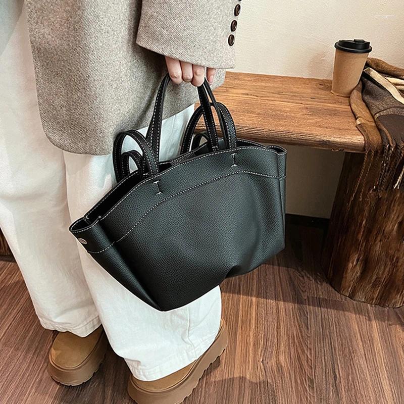 2025 NEW Drawstring Commuter Large Capacity Handbag High-grade Basket Bag Simple Versatile Brown Women's Double Straps Shoulder zhanyishengli