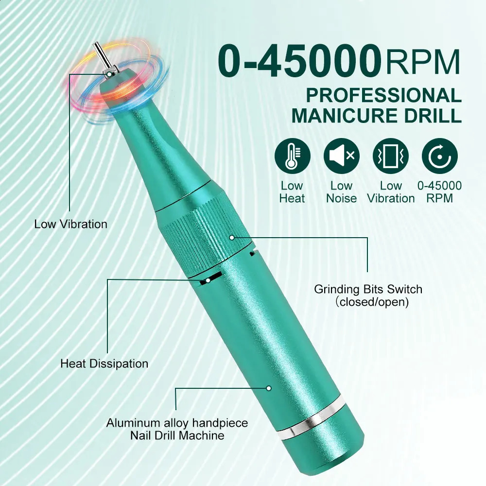 45000RPM nail drill machine with sand bands polishing headnail polisher adjustable speed usb charging sander for nail gel salon 241119