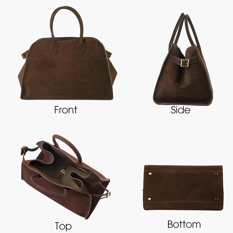 Natural Suede Handbag For Women Nubuck Cow Leather Large Capacity Casual Tote Bag Solid Commute Genuine Leather