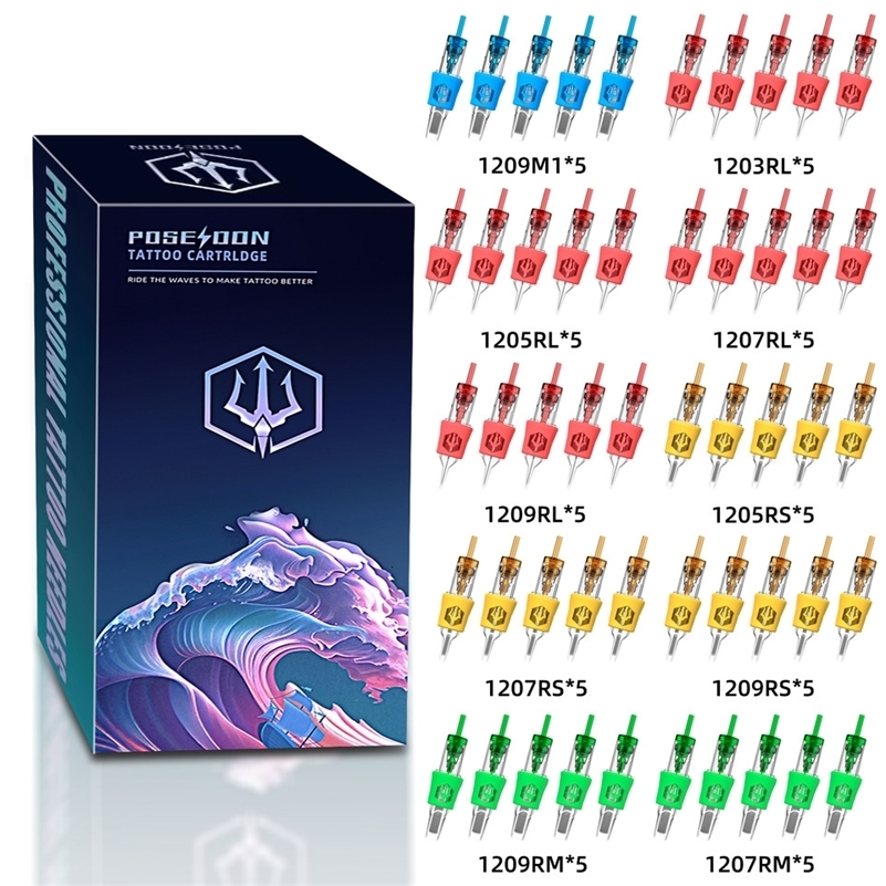 50 pieces of POSEIDON hybrid RS RL RM M1 tattoo ink cartridge needle liner shader with film safety ink cartridge used for tattoo pens 241119