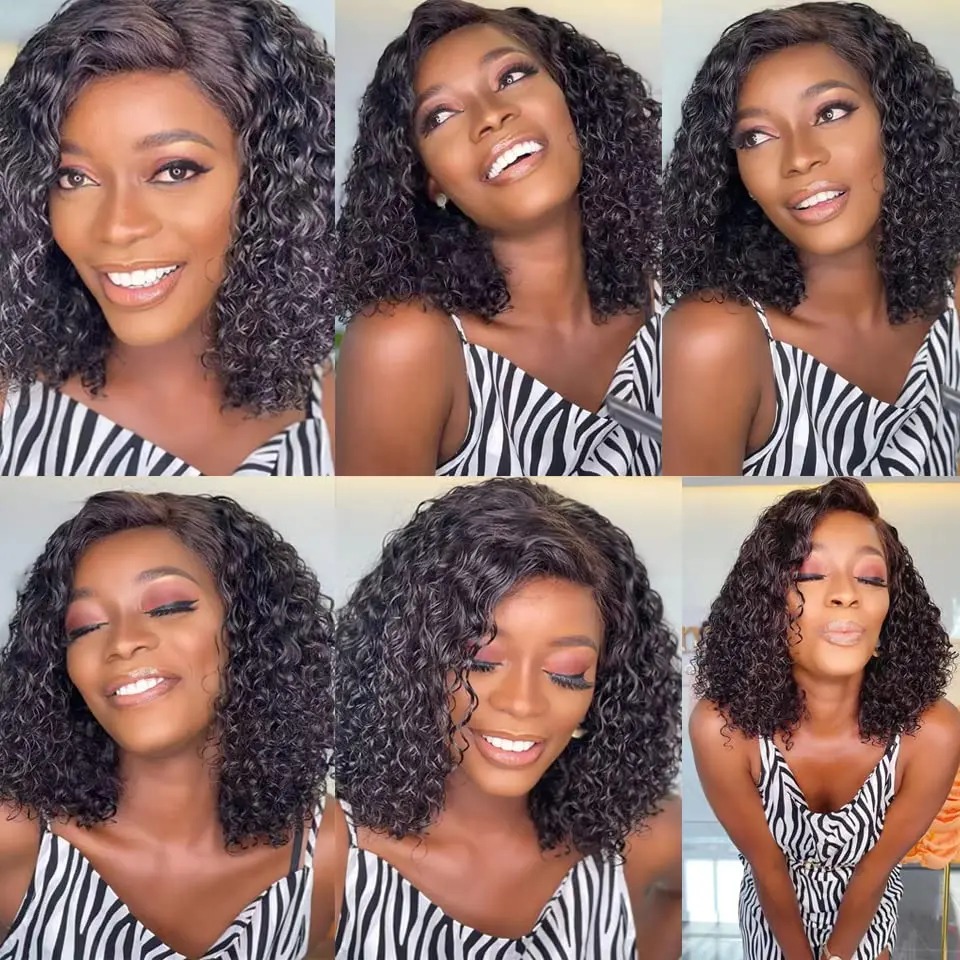 baby hair Bob Wig Short Curly Human Hair Wigs Glueless Preplucked glueless wig preplucked human hairHuman Wigs Ready To Go Wear Pre
