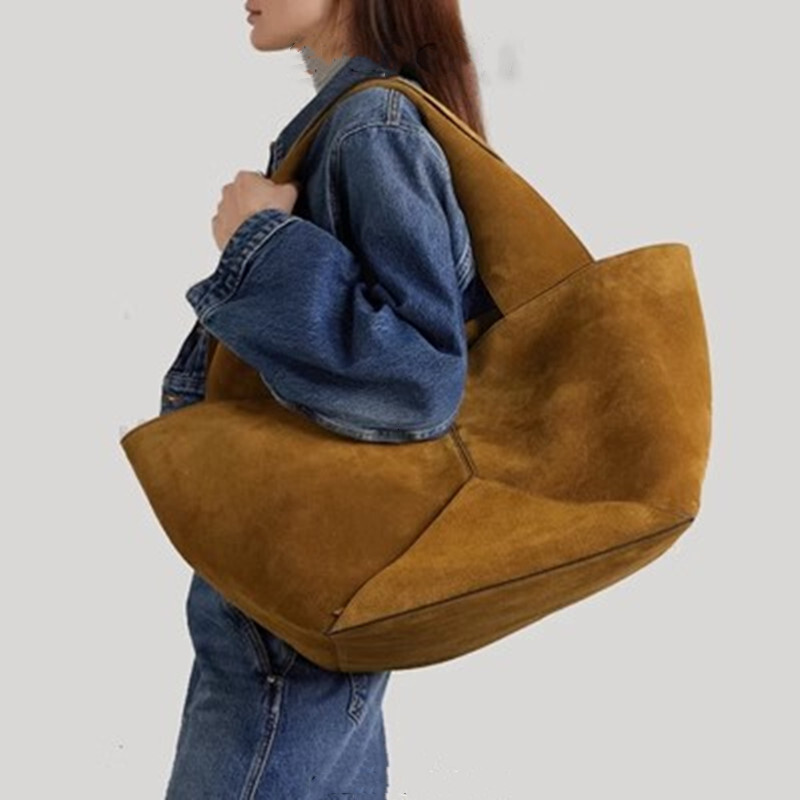New Suede Bucket Women's Shoulder Shoppers Large Capacity Handbag Fashion Casual Versatile Crossbody Bag For Women Genuine Leather